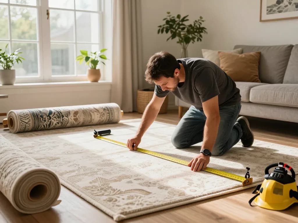 Professional carpet fitters near me installing high-quality carpet in a cozy home interior.