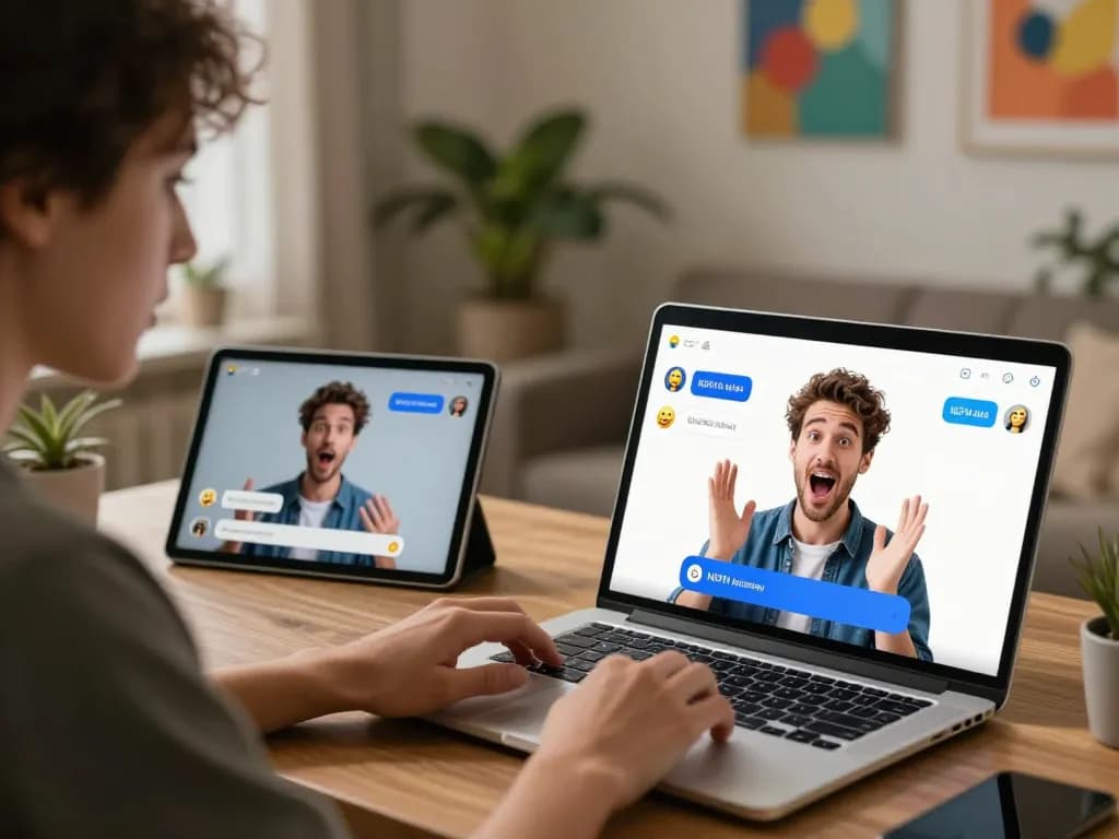 Engaging users in ai nsfw conversations on digital devices in a cozy home office setting.