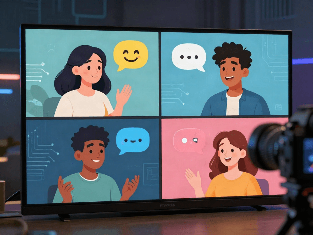 Diverse avatars in engaging porn ai chat on a digital platform with colorful chat bubbles.