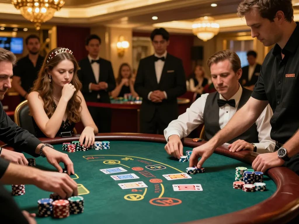 UU88 blackjack game with engaged players making strategic bets in an upscale casino.