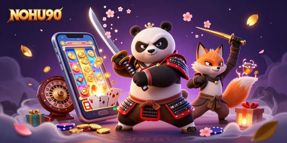 Engage with NOHU90 as a fierce panda samurai and ninja fox explore thrilling slot games!