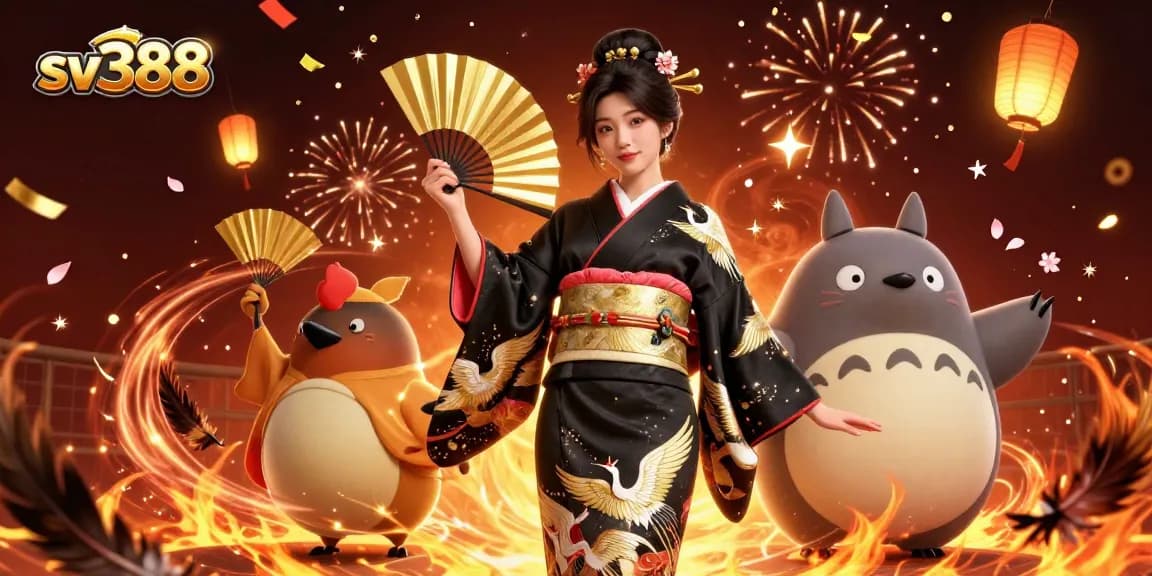 Participate in thrilling sv388 cockfighting with dynamic characters in traditional outfits amidst vibrant arena elements.
