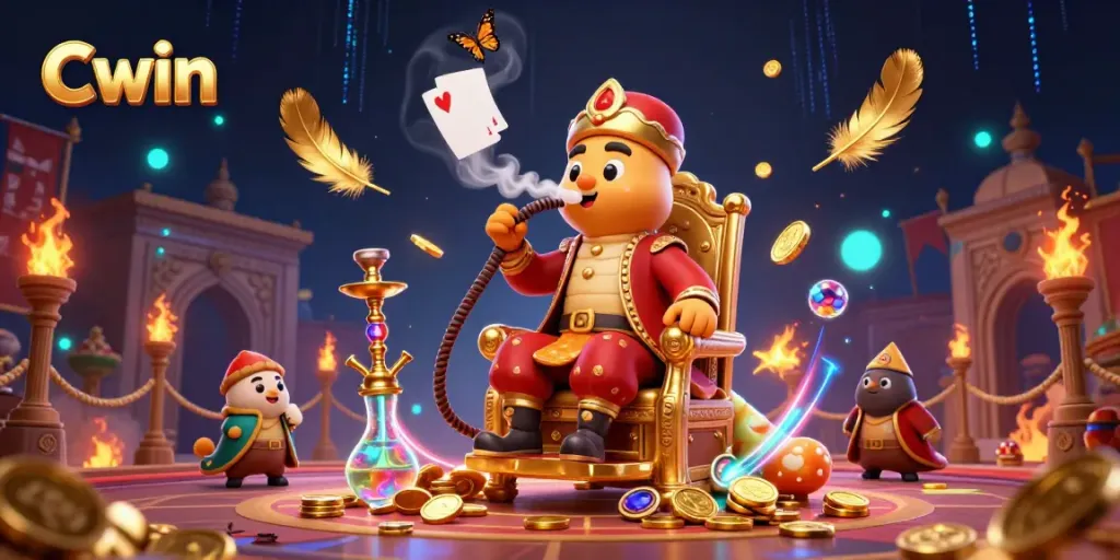 Engage in the Cwin casino experience featuring vibrant characters, gold coins, and gaming elements.