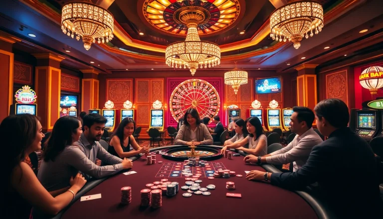 Experience the thrill of gambling with the vibrant casino scene showcasing the keyword 'link vào dabet', highlighted at a poker table surrounded by excited players.