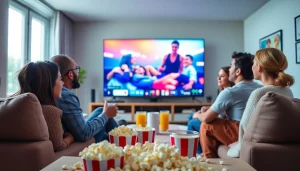 Stream live content with iron iptv while a family enjoys their cozy movie night.