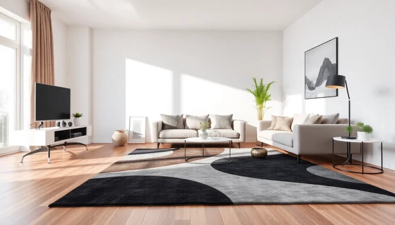 Showcase stylish Tappeti moderni Milano enhancing a chic living space with vibrant colors and textures.