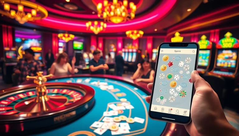 Engaging casino scene showing 소액결제 facilitating seamless bets with poker chips, cards, and a roulette wheel.