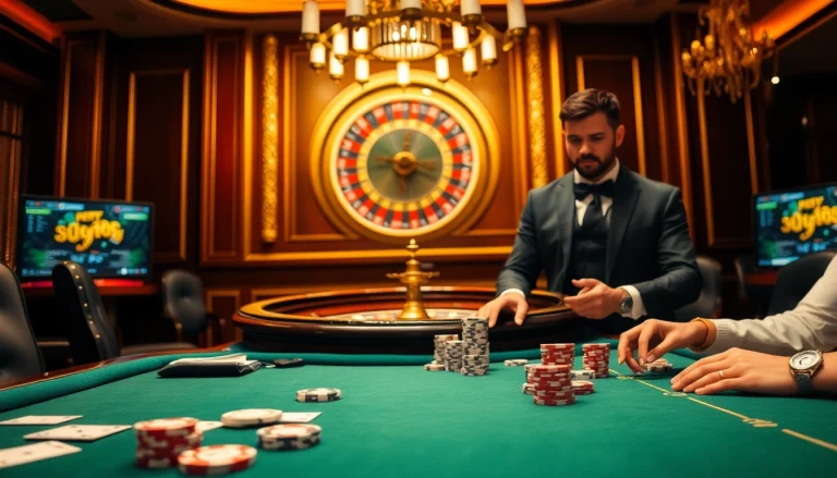 Engaging poker action at OK365 com casino table with vibrant chips and cards