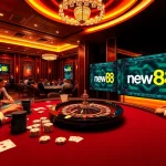 Excited players enjoying a luxurious new88 casino experience with vibrant betting elements.