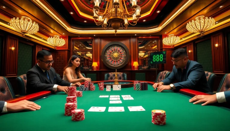 Experience high-stakes gameplay at MM88 casino, showcasing vibrant poker chips, elegant cards, and luxury ambiance.