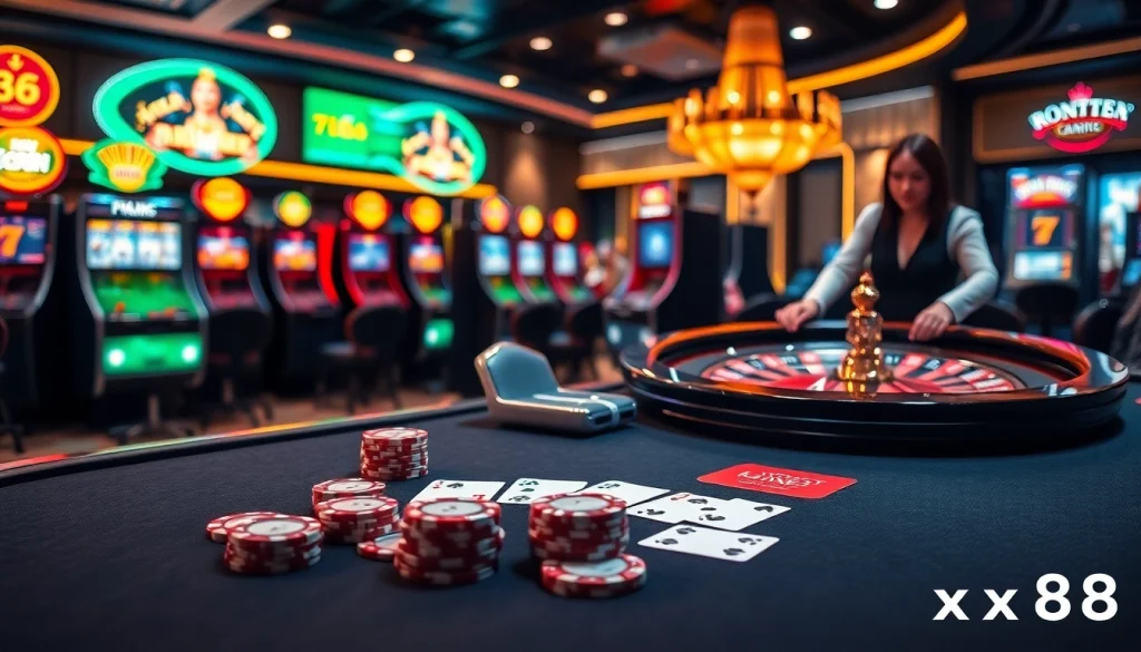 Experience the excitement of xxx88 as players engage in thrilling poker games at a luxurious casino.