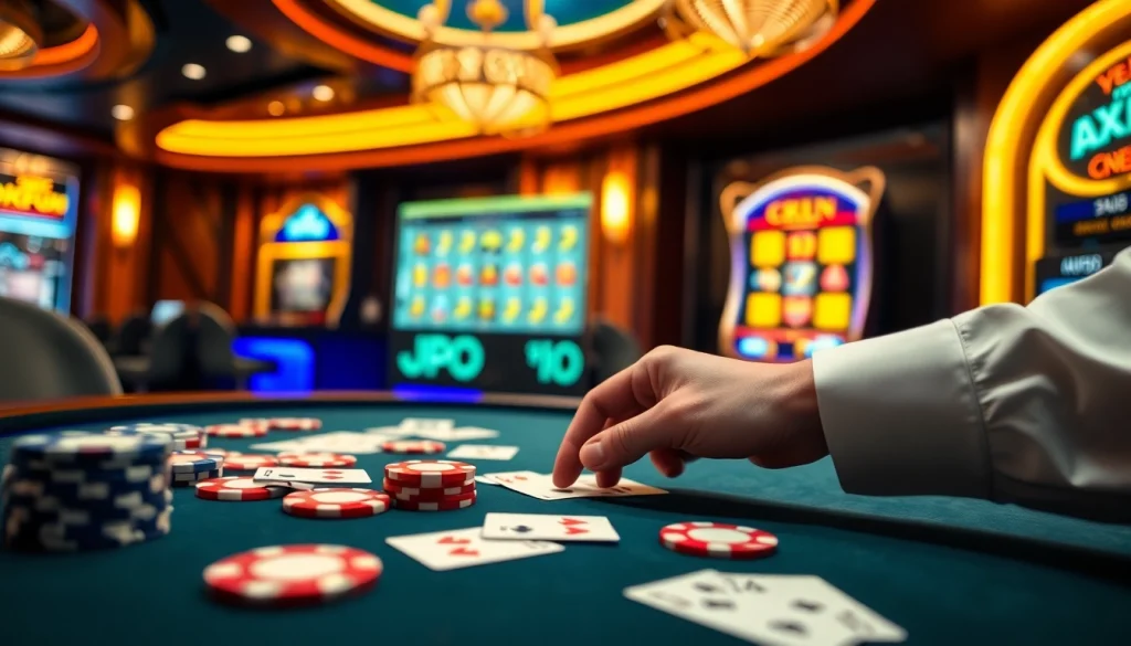 Engage in the thrilling OKFUN game with vibrant casino elements and lively atmosphere.