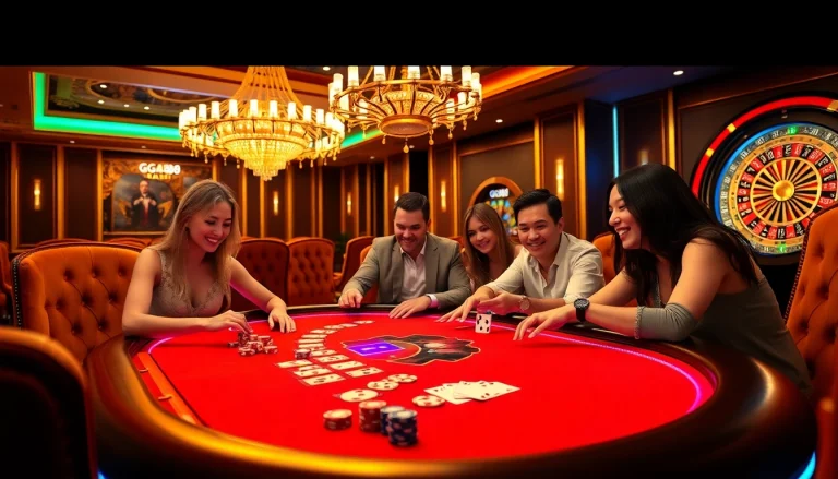 Players winning at the GG88 casino gaming table, enjoying poker with vibrant visuals.
