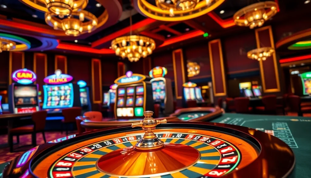 Experience the excitement of 98win01 in a vibrant casino environment showcasing roulette and blackjack.