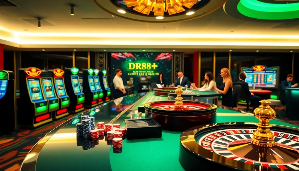 Engaging casino scene showcasing online gambling on the DR88 platform with vibrant game elements.
