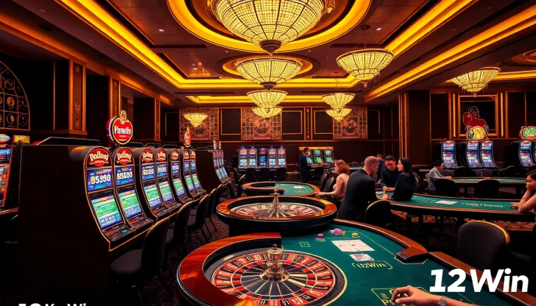 Experience the thrill of winning at 13Win with vibrant casino tables and stylish lighting.
