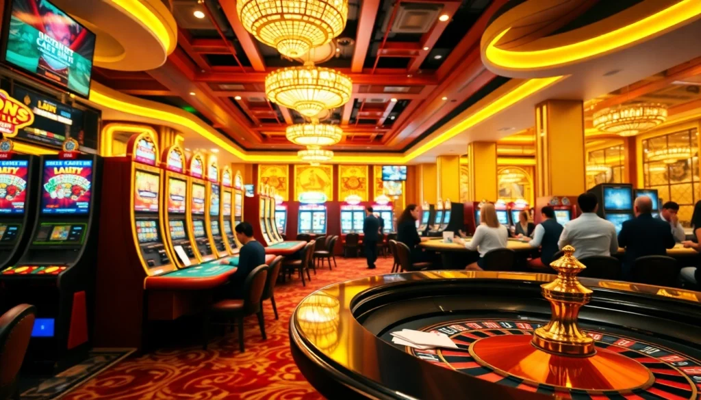 Players enjoying various casino games at https://13win2025.online/ with vibrant slot machines.