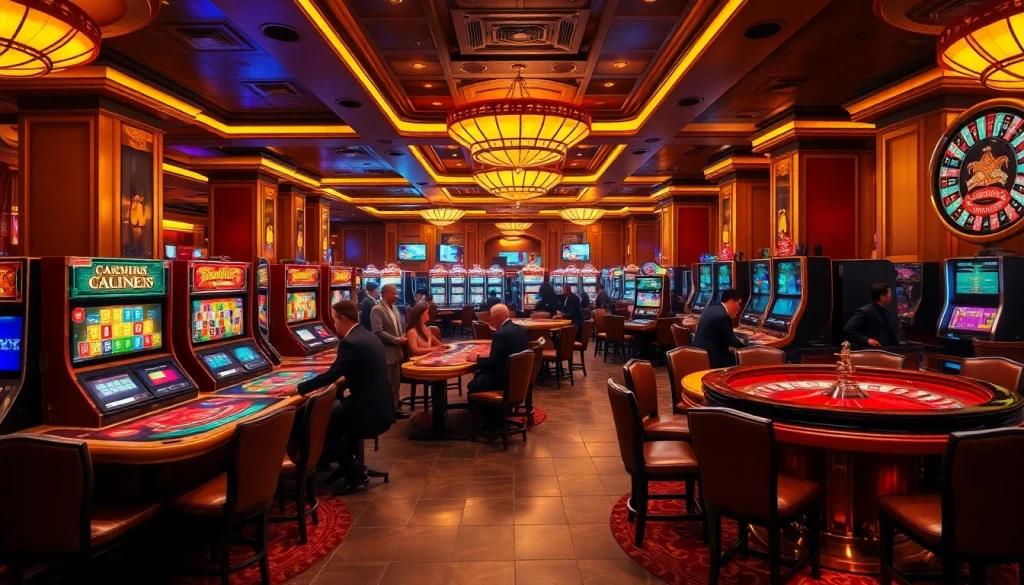The exciting gaming experience at 789club featuring poker tables and slot machines.