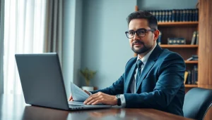 Sworn translation documents on a professional desk with a translator at work.