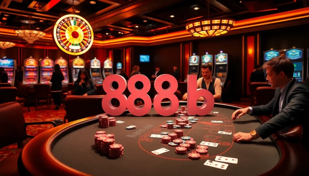 Engaged players enjoying thrilling card games at the luxurious 888b casino.