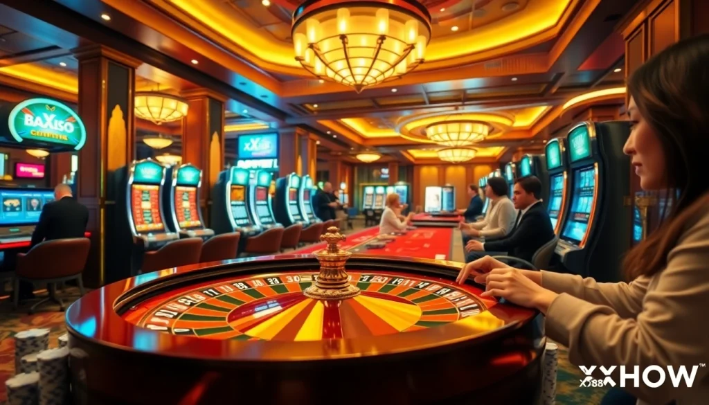 Casino setting with players enjoying games, showcasing an exciting atmosphere of XX88 HOW.