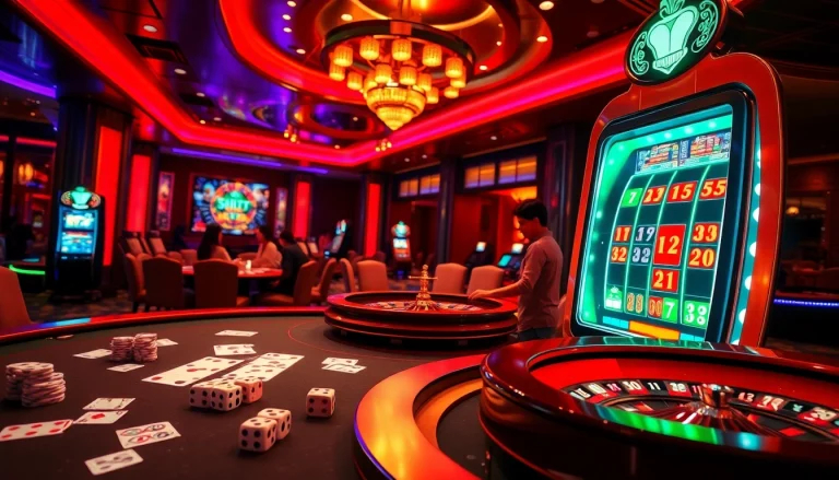 S8 gamblers enjoying an exciting poker game with vibrant lights and casino atmosphere.