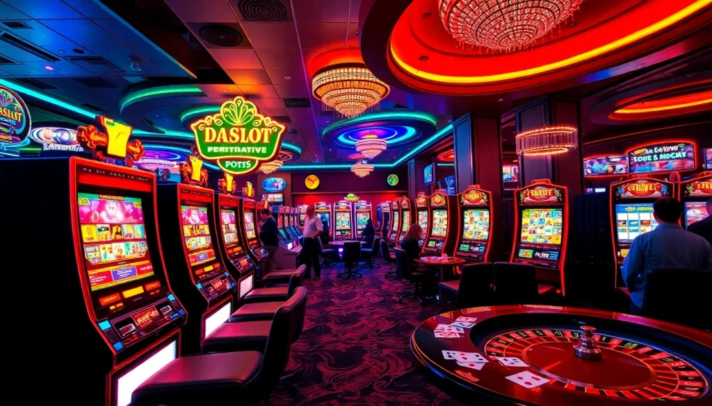 A lively casino scene featuring players enjoying the doaslot slot machines, showcasing vibrant atmosphere and excitement.