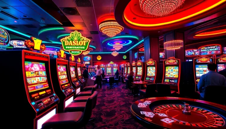 A lively casino scene featuring players enjoying the doaslot slot machines, showcasing vibrant atmosphere and excitement.