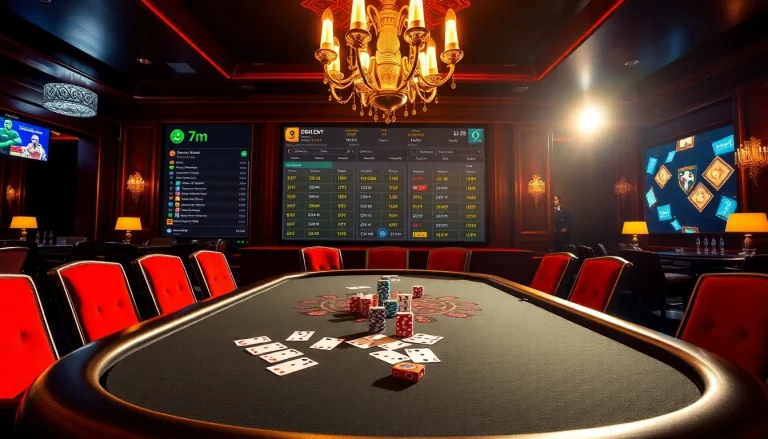 Experience thrilling gameplay with 7m poker chips and cards on a luxury casino table.