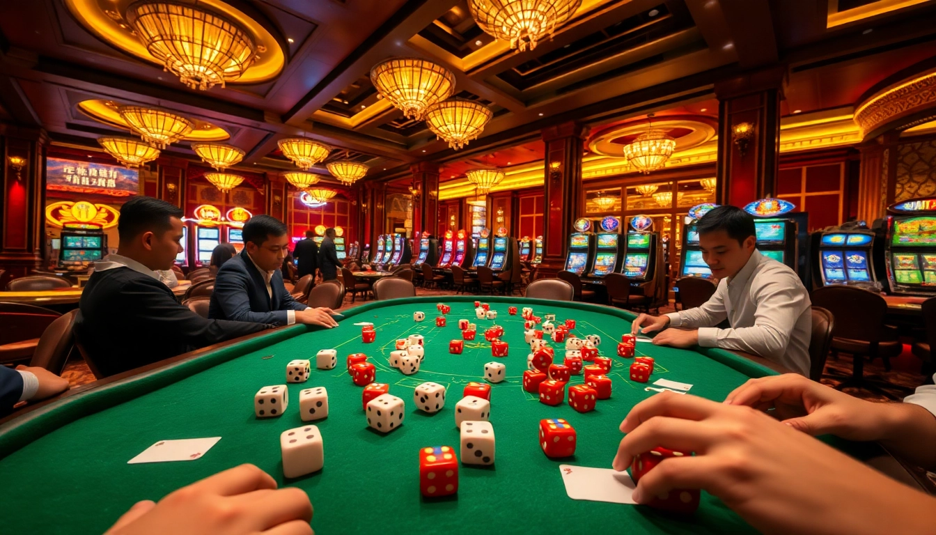 go88 tài xỉu players enjoying thrilling dice action at an upscale casino setting