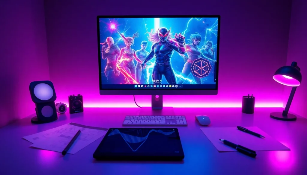 Explore NSFW AI technology in a modern digital workspace showcasing vibrant AI-generated character visuals.