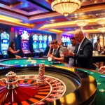 Experience the excitement of #luckywin at a vibrant casino with roulette and slot machines.