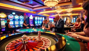 Experience the excitement of #luckywin at a vibrant casino with roulette and slot machines.