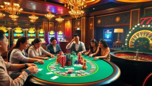 Experience thrilling gameplay at https://777vip.dev/ with vibrant poker tables and slot machines.