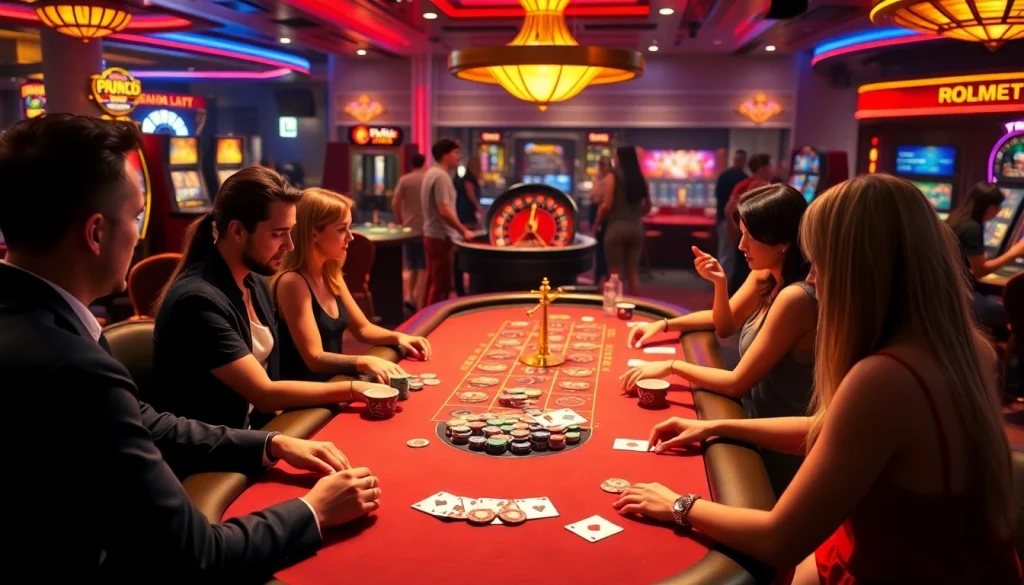 Player betting on XXX games at a vibrant online casino with dynamic tables and illuminated slot machines.