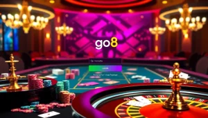 Login interface for go8 đăng nhập at an upscale casino, featuring vibrant gaming elements.