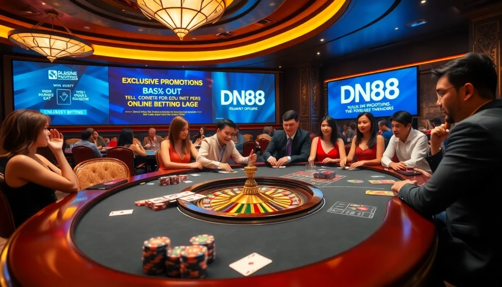 Experience high-stakes gaming at DN88 with vibrant poker chips and a luxurious roulette wheel.
