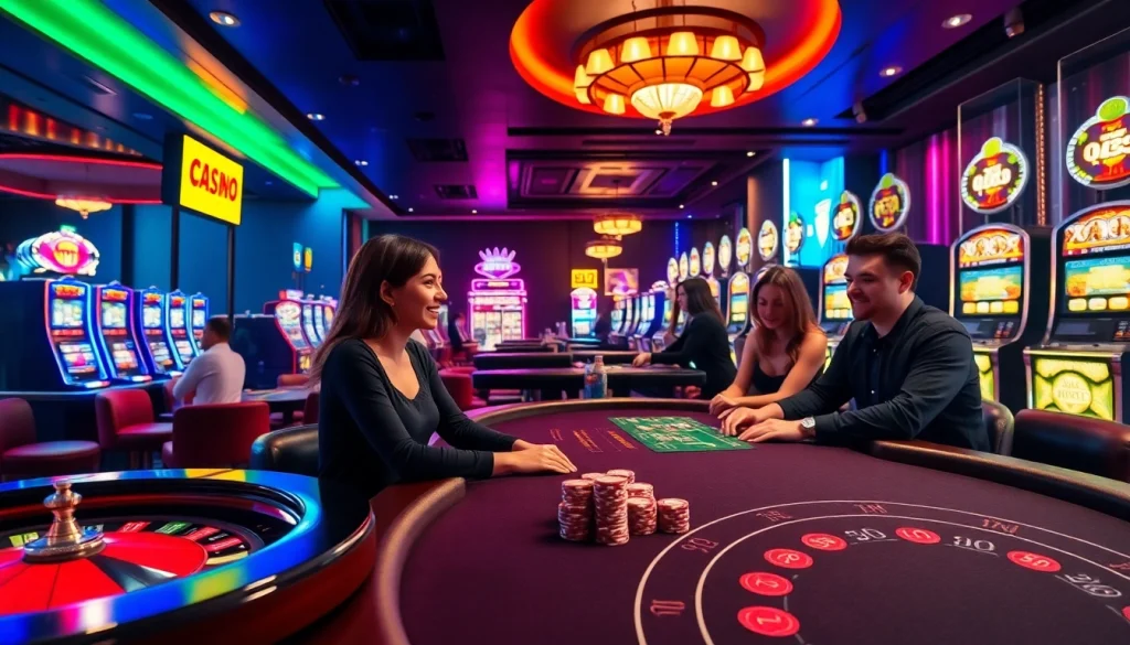 Experience thrilling gameplay as you tải go88 at a luxurious casino showcasing poker, roulette, and lively players.