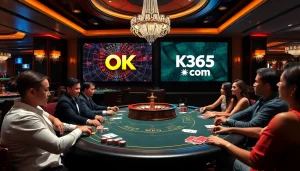 Engaged players enjoying high-stakes poker at OK365 com, featuring a luxurious casino atmosphere.