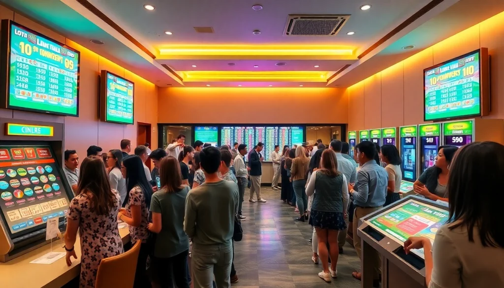 A vibrant scene depicting participants enjoying their time at https://92lotteryclub.com/ in an inviting lottery lounge.