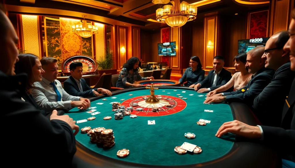 Experience high-stakes poker at nk88 with vibrant chips and thrilling roulette action.