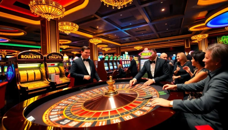 A dynamic roulette table in a luxury casino atmosphere, embodying the excitement of https://go8.cash/ gaming.