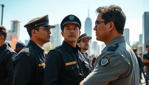 Offering personal protection services, a vigilant security team monitors urban surroundings confidently.