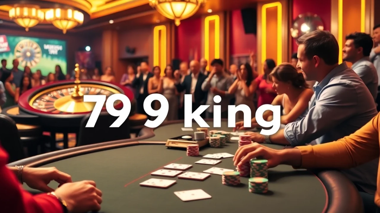 Experience high-stakes poker at 79king with vibrant chips, cards, and a spinning roulette wheel.