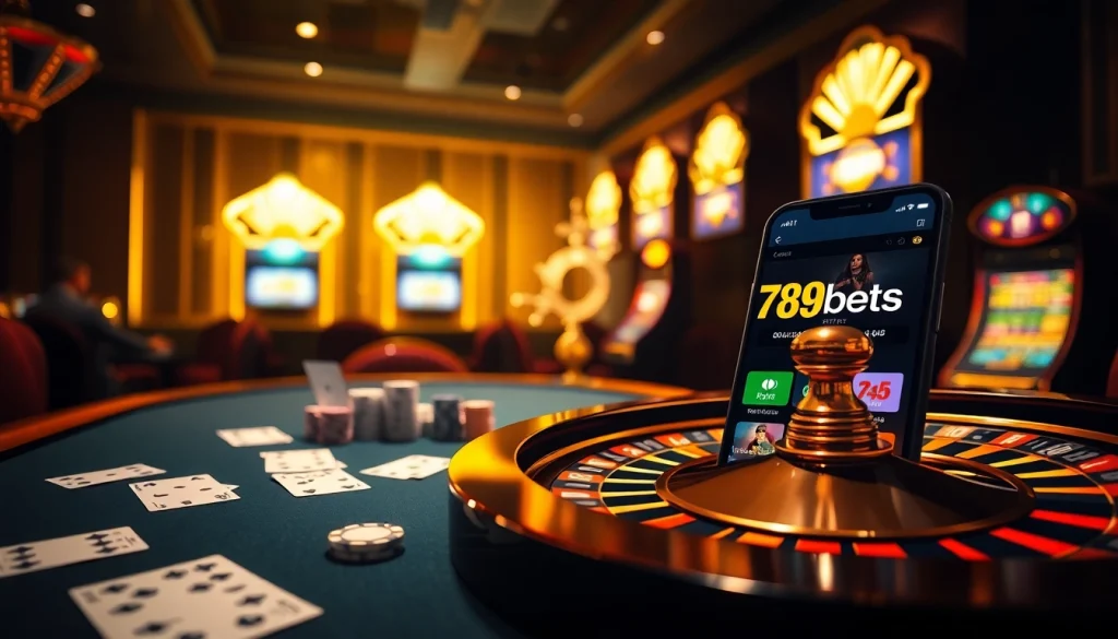 Exciting poker game setup at 789bets casino with vibrant chips and cards.