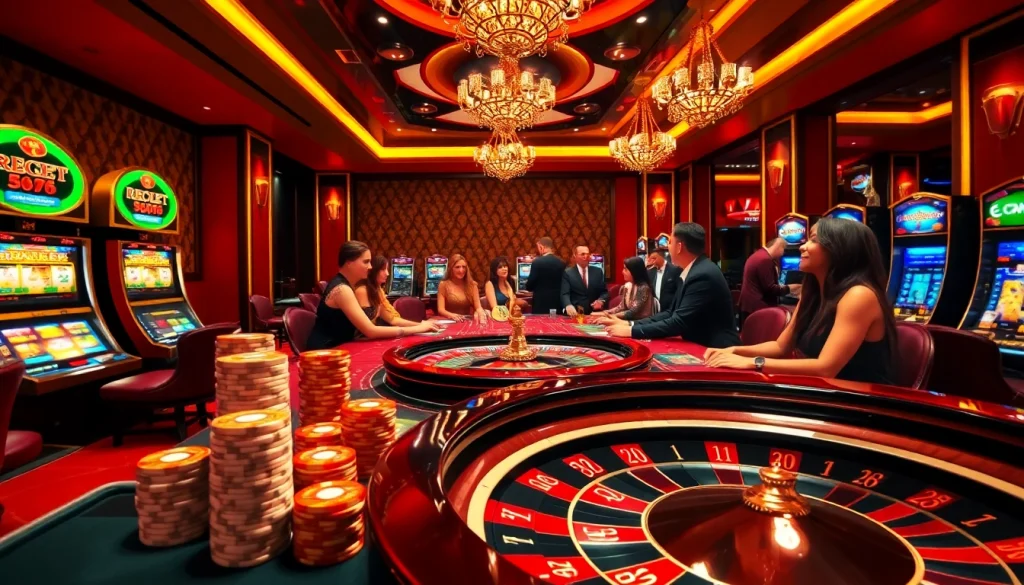 Experience the excitement of PG88 VIP gaming at a luxurious casino with poker chips and roulette wheels.