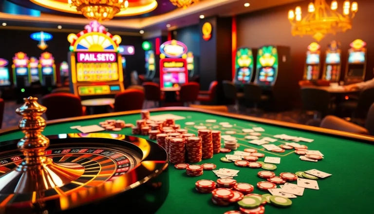 Engaging casino scene at https://nk88.us.com/ with vibrant gaming tables, roulette, and poker action.