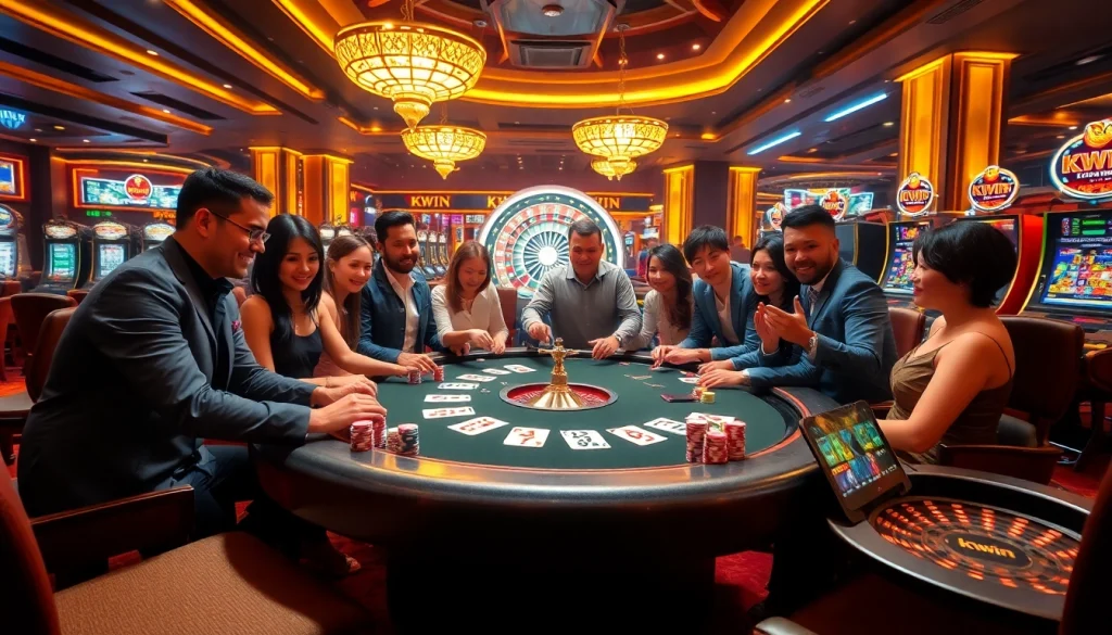 Engage with excitement by choosing to tải kwin at this luxurious casino scene featuring poker chips and cards.