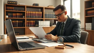 Analyzing documents during cohabitation investigations at a modern office desk.