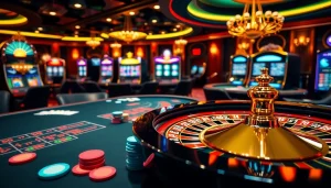 Experience the thrill of gambling at https://s8limited.com/ with a vibrant casino scene featuring a roulette table.